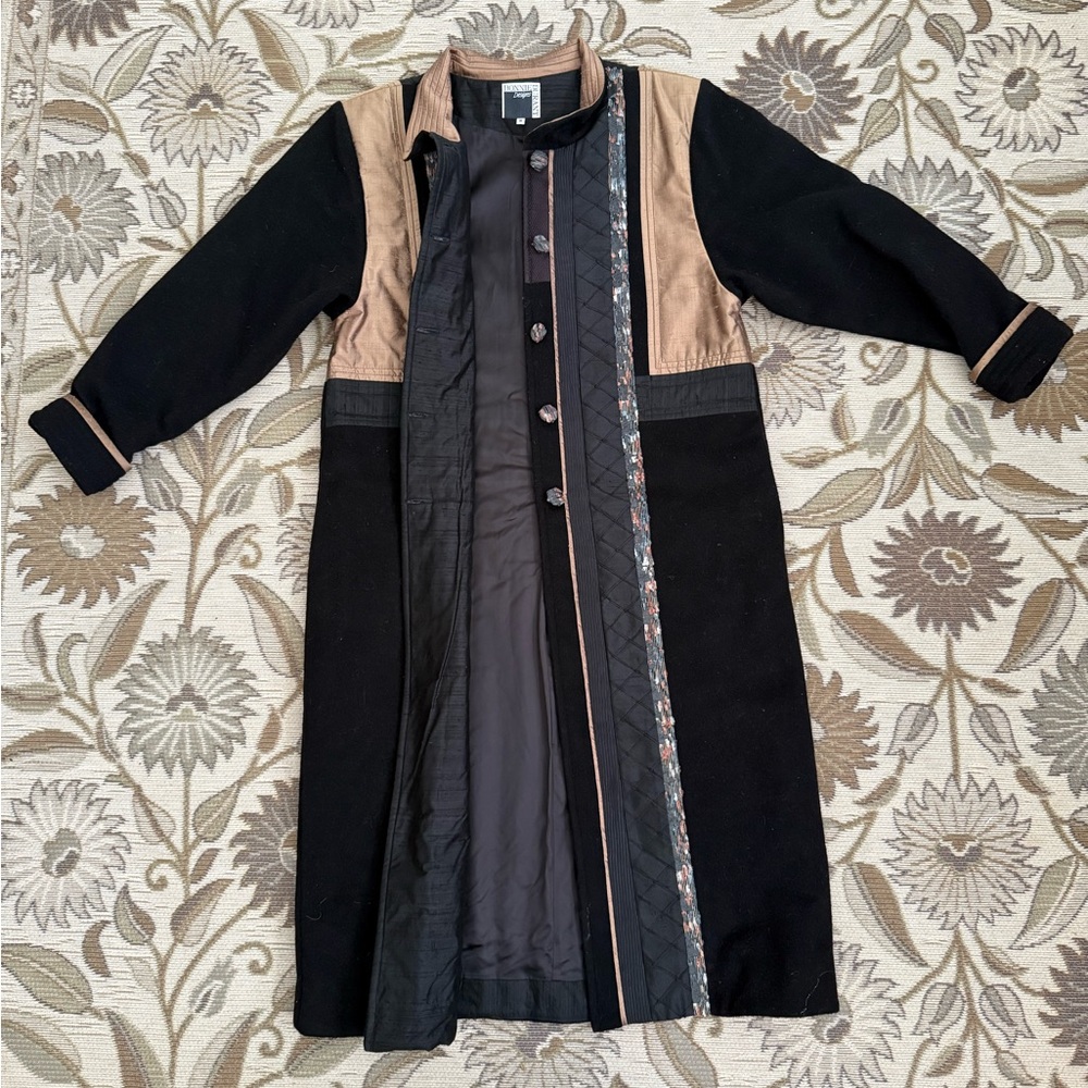 80’s Bonnie Durant Vintage Wool Trench Coat Silk Taffeta M Medium - Picture 4 of 5